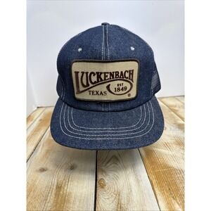 Vintage Trucker Hat Snap Back Denim Luckenbach Texas Capitol Caps
